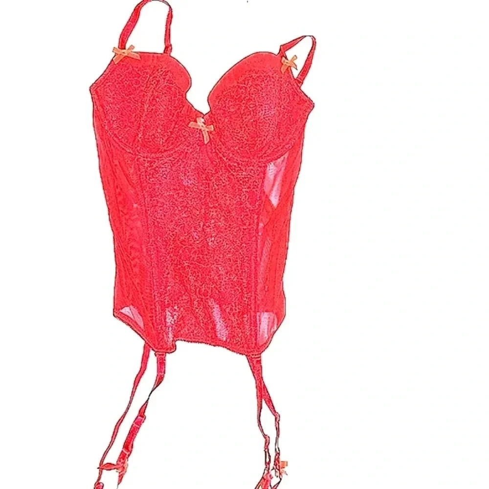 Vibrant Red Lace Bustier Bodysuit